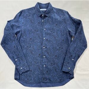 Vincenzo De Lauziers Men's Blue Paisley 100% Linen Shirt Size US16 41 Italy(07)